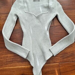 Abercrombie & Fitch Heather Oatmeal Ribbed Bodysuit